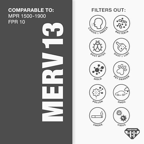 Aerostar 16x25x1 MERV 13 - 4 Count - Pleated HVAC, Furnace & Air Conditioner Filters - Removes Bacteria, Dust, Cold & Flu Germs, Lint, Mold, Pet Dander, Allergy-Causing Pollen, Smog, Smoke & Viruses