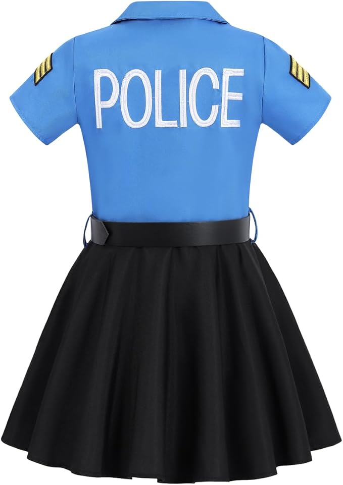Police Costume for Girls Kids Cop Halloween Costumes Toddler Police Officer Uniform Outfit with Policeman Accessories