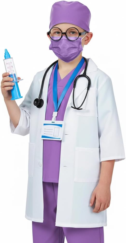 Doctor Costume for Kids Scrubs Pants with Accessories Set Children Party Cosplay 3-12 Years