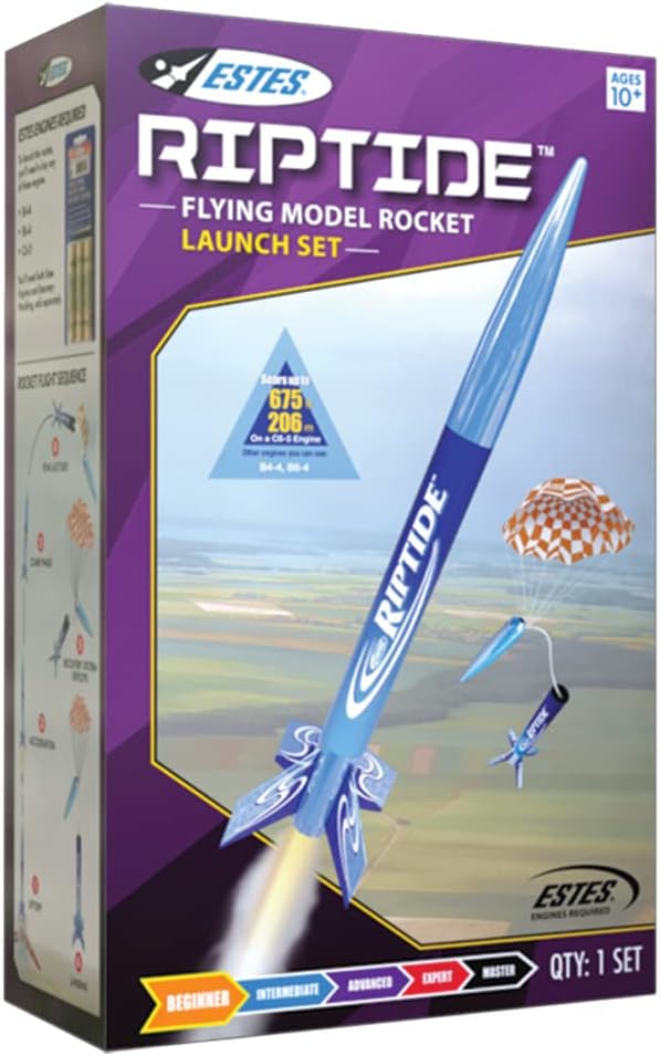 Estes 1403 Riptide Rocket-Building Kit, Beginner Flying-Rocket Model Kit for Ages 10+, Includes Launch Pad and Controller