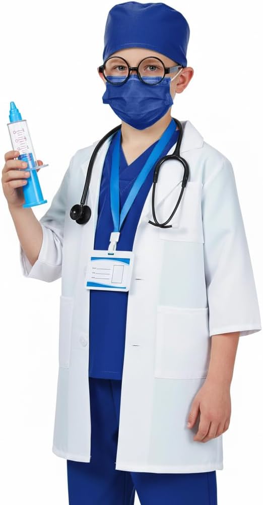 Doctor Costume for Kids Scrubs Pants with Accessories Set Children Party Cosplay 3-12 Years