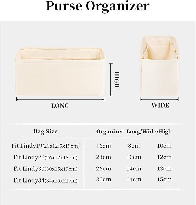 Lindy Bags Organizer Insert, Bag Storage with Silky Satins Material, Lightweight Inner Bag Compatible with Lindy 30 Bag Storage, Multiple Pockets Large Capacity (Craie, Lindy30)
