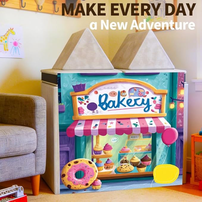 Play Couch Panels – Lily Bakery Themed Foam Modular Sofa Panels with Adjustable, Soft Couch Accessories for Creative Arrangements, 33.5×37in