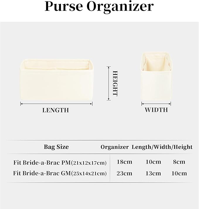 Purse Organizer Insert for Bride A Brac PM, Lightweight & Portable Handbag Organizer, Satin Bag Insert with Practical Pockets, Bag Accessories for Women Luxury Handbags(Craie, PM)