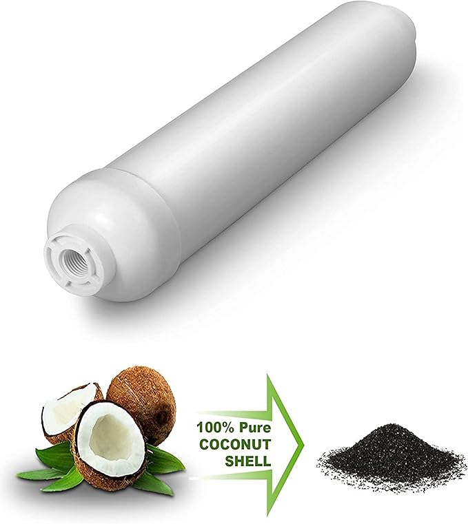 CFS 10" Post Carbon Filter 1/4" Female (FPT) T33 Inline Coconut Grade Activated Carbon Pre/Post Membrane Filter for Taste and Odor Reduction