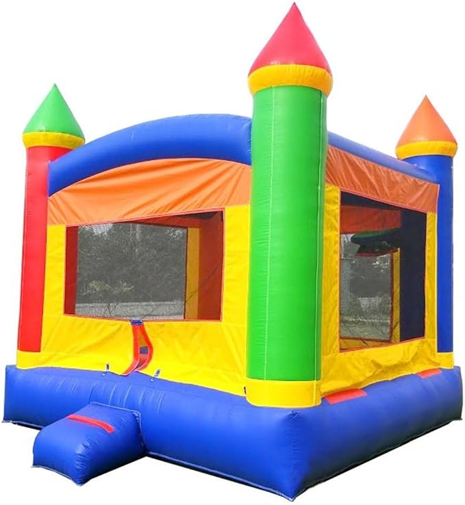 Crossover Classic Rainbow Castle Inflatable Bounce House for Kids and Toddlers, 13 x 12 x 14.5 Foot Bouncy Jump Castle Backyard Jumper, Commercial-Grade Vinyl, with Blower, Stakes and Storage Bag