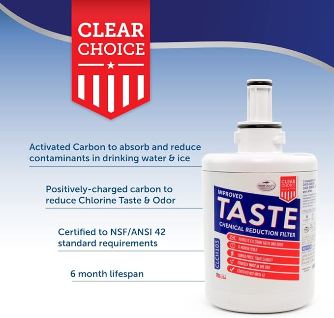 Clear Choice Taste Filter Replacement for Samsung DA29-00003G DA97-06317A Refrigerator Water Filter Compatible with DA97-06317A, NSF/ANSI 42 Certified, Box of 6, Made in the USA