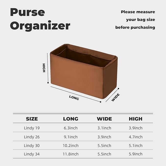 Purse Handbag Silky Organizer Insert Keep Bag Shape Fits Herme Lindy 19/26/30/34 bags, Luxury Handbag Tote Lightweight Sturdy(Gold,LD 30)