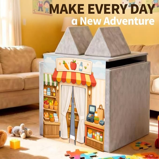 Foam Play Couch Panels - Farmers Market Shop Theme,Soft Sofa Accessories,Modular Play Panels,Grocery Store Design Cover,33.5x37 Inches