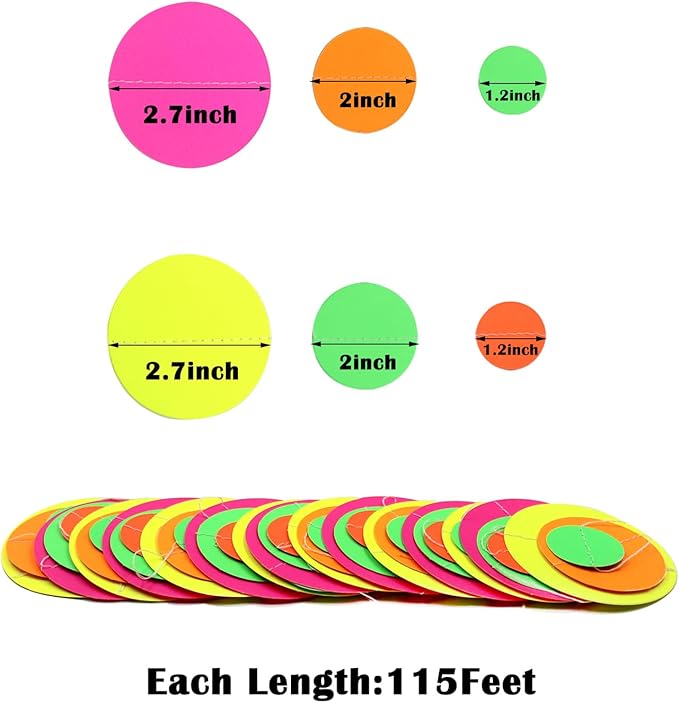 115feet Paper UV Round Neon Garland Streamers Black Light Decorations for Glow Party Supplies and Decorations UV Reactive Neon Party Favors Glow in The Dark for Wedding Birthday Banners