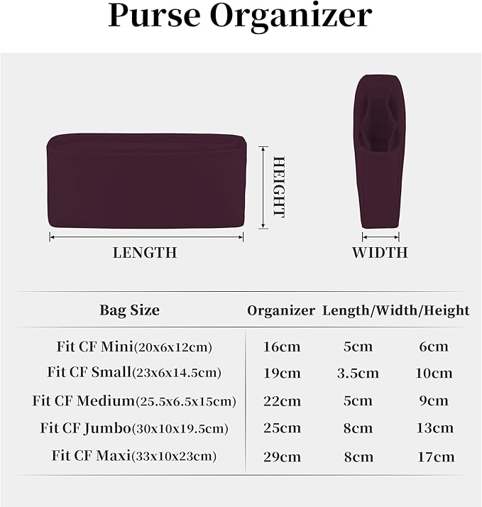 Classic Flap Bag Organizer Insert, Purse Organizer Insert Compatible with Chanel Classic Flap Maxi, Lightweight Purse Divider with Pockets (Cassis, CF Maxi)