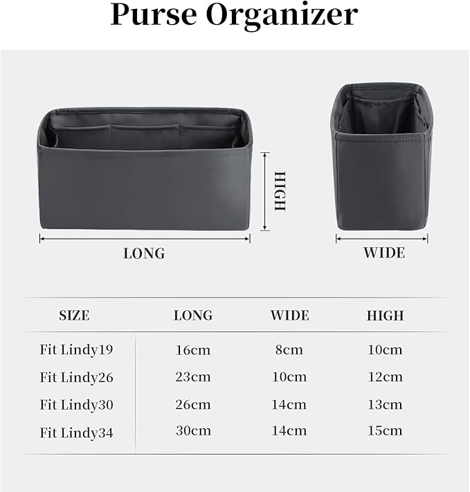 Organizer Insert for Hermes Bags, Luxury Bags Storage with Silk, Lightweight Inner Bag Compatible with Lindy 26 Bags, Multiple Pockets Large Capacity(Grismeyer, Lindy26)