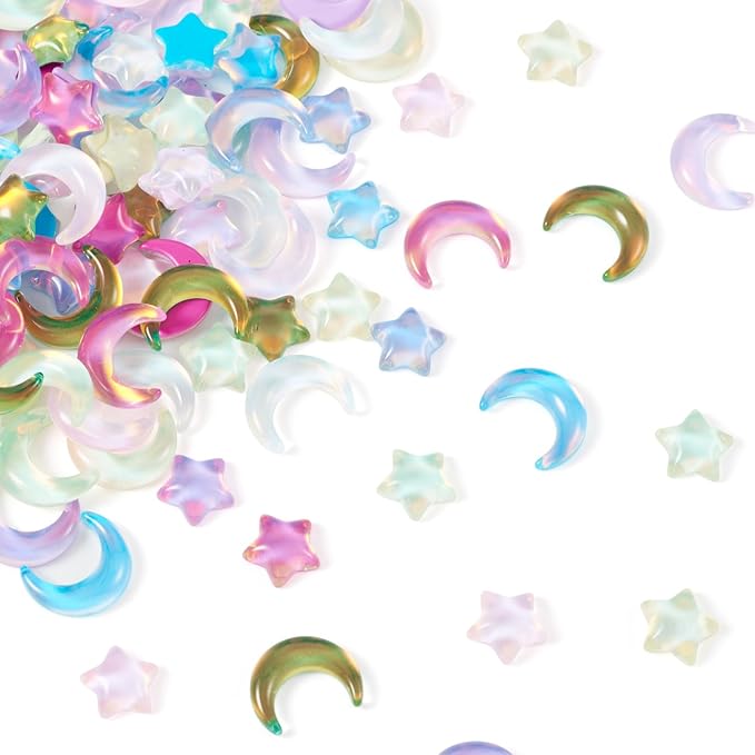 160Pcs Moon Star Nail Charms Crystals Star Moon Nail Gems Crescent Moon Glass Flatback Cabochons Nail Rhinestones 3D Nail Art Jewelry for Manicure Phone Case Mirror Decoration
