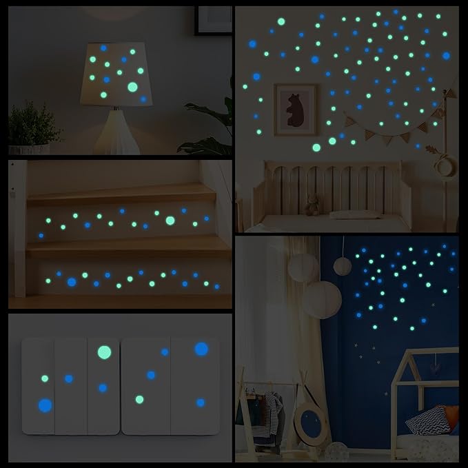 Glow in The Dark Dots Stickers, 404 Pcs 3D Ceiling Wall Glowing Dots Sticker, Self-Adhesive Glow-in-The-Dark Dot Decals Decor for Ceiling Kids Gifts Bedroom Bedding Room Decorations (Blue, Green)