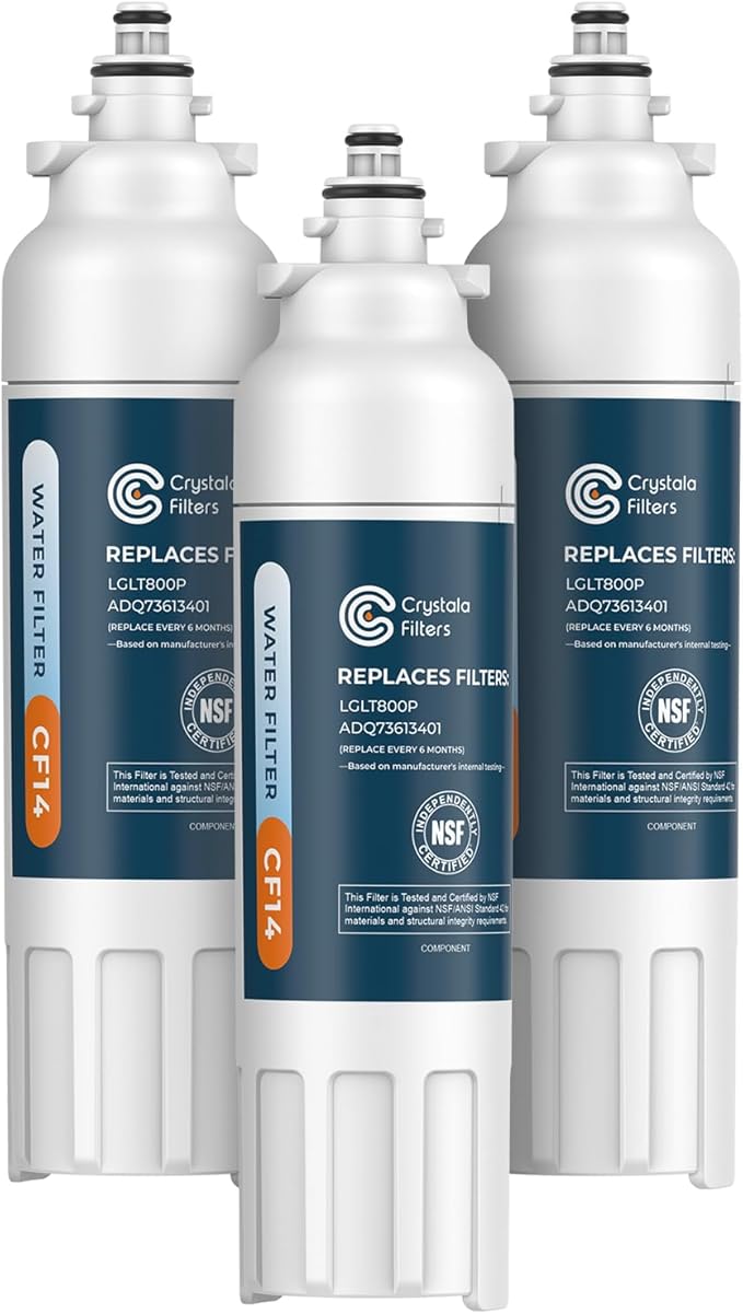 Crystala Filters LT800P Refrigerator Water Filter, Compatible with LT800P, ADQ73613401, ADQ73613402, ADQ73613408, ADQ75795104, Kenmore 9490, 46-9490, LSXS26326S, LMXC23746S, LMXC23746D (Pack of 3)