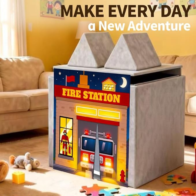 Play Couch Panels – Fire Station Theme Foam Modular Sofa Panels with Adjustable, Soft Couch Accessories for Creative Arrangements, 33.5×37in