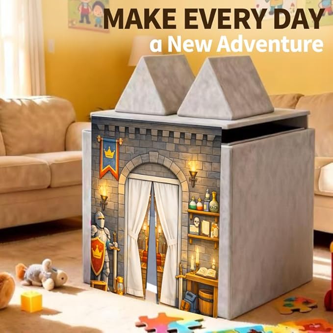 Foam Play Couch Panels - Medieval Castle Theme,Soft Sofa Accessories,Modular Play Panels,Knight Armor and Throne Design,33.5x37 Inches