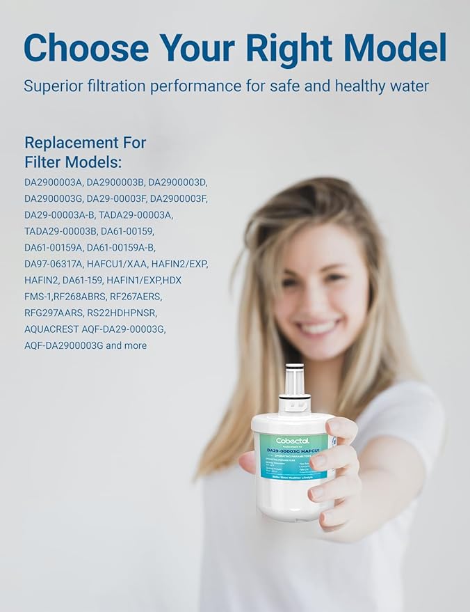 Cobectal DA29-00003G Water Filter Compatible with samsung DA29-00003B, DA29-00003A, Aqua-Pure Plus, HAFCU1, RFG237AARS, FMS-1, RS22HDHPNSR, RSG257AARS,2 Filters