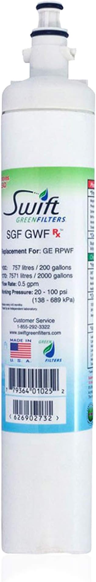 Swift Green Filters SGF-GWF Rx Compatible Refrigerator Water Filter for GWF, RPWF(Does not Fit in RPWFE), WSG-4,PFE29P, Made in USA (2 Pack)