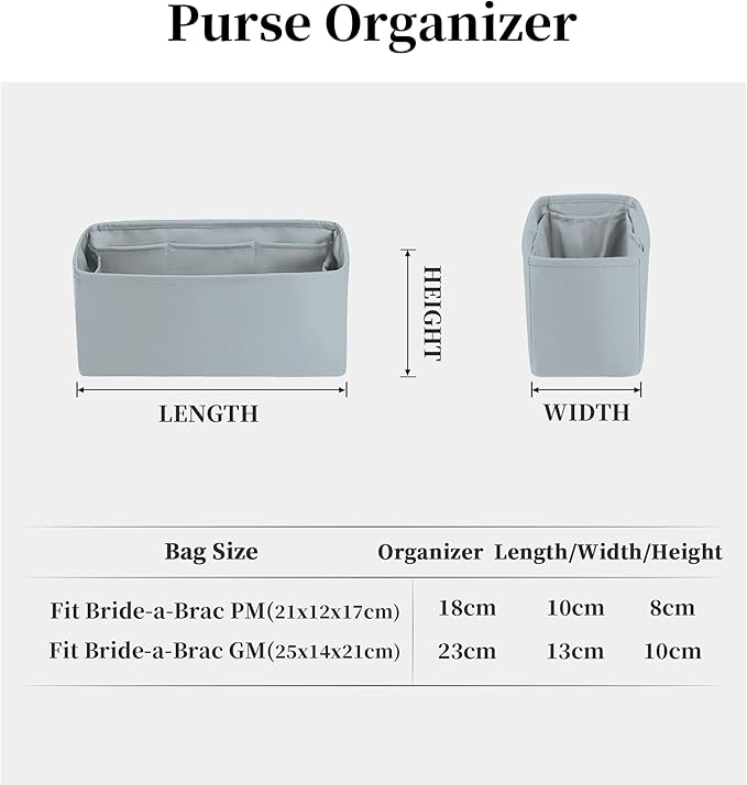 Purse Organizer Insert for Bride A Brac GM, Lightweight & Portable Handbag Organizer, Satin Bag Insert with Practical Pockets, Bag Accessories for Women Luxury Handbags(Blue pale, GM)