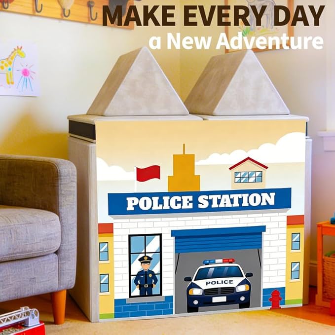 Play Couch Panels – Police Station Theme Foam Modular Sofa Panels with Adjustable, Soft Couch Accessories for Creative Arrangements, 33.5×37in