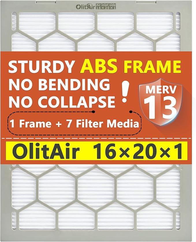 16x20x1 MERV 13 Air Filter,AC Furnace Air Filter,Reusable ABS Plastic Frame, 7 Pack Replaceable Filter Media (Actual Size: 15 3/4" x 19 3/4" x 3/4")