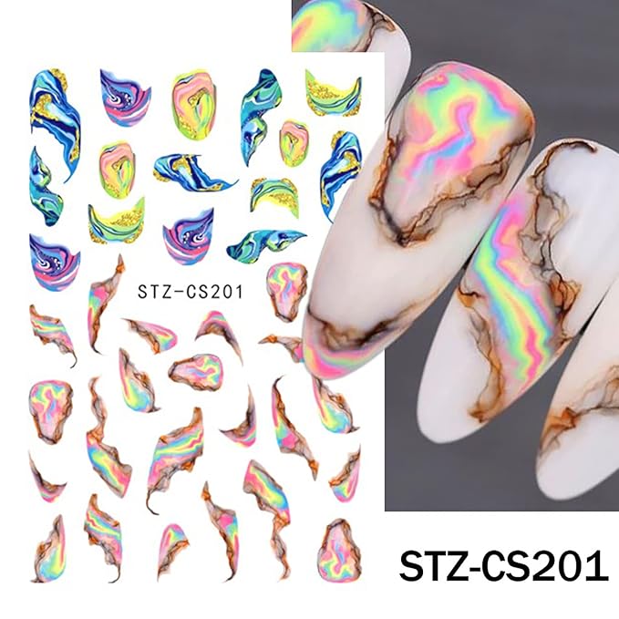 Color Smudge Nail Art Adhesive Sticker 3D Self-Adhesive Nail Decals Art Design Holographic Colorful Ripple Nail Art Sticker Decoration for Women Manicure Tips Acrylic Nails DIY Nails Art Supplies