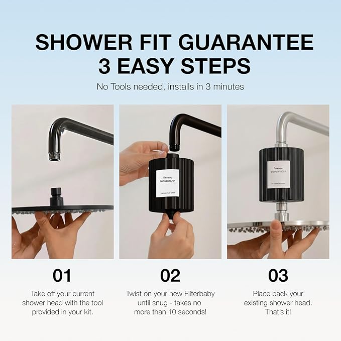 Filterbaby Signature Shower Filter for Sensitive Skin & Hair, Expert Developed,Lab Tested to Reduce up to 99% Chlorine & Chloramine,Reduce Common Water Impurities, Strong Water Flow,Easy Install,Black