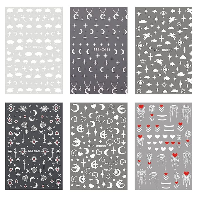 Pendant Flowers Nail Art Adhesive Sticker 3D Self-Adhesive Nail Decals Art Design Holographic Stars Heart Moon Nail Art Sticker Decoration for Women Manicure Tips Acrylic Nails DIY Nails Art Supplies