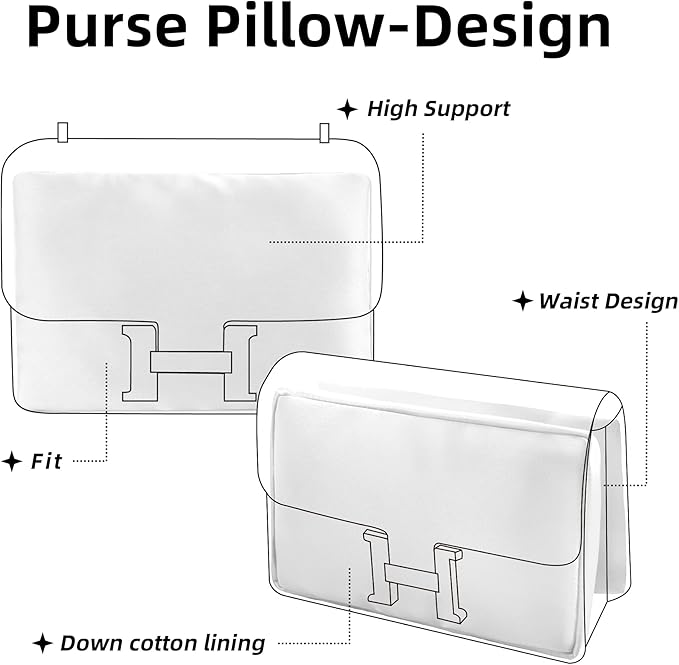 DGAZ Bag Pillow Shaper Insert for Luxury Handbags, Silky Pillow Shaper for Hermes Constance 19/New19/24/New24 Bags(C19,White)