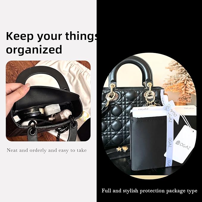 DGAZ Silk Purse Organizer Insert For Lady-Dior Micro/Mini/S/M/L bags,Silky Smooth Bag Organizer,Luxury Handbag & Tote Shaper(Black,M)
