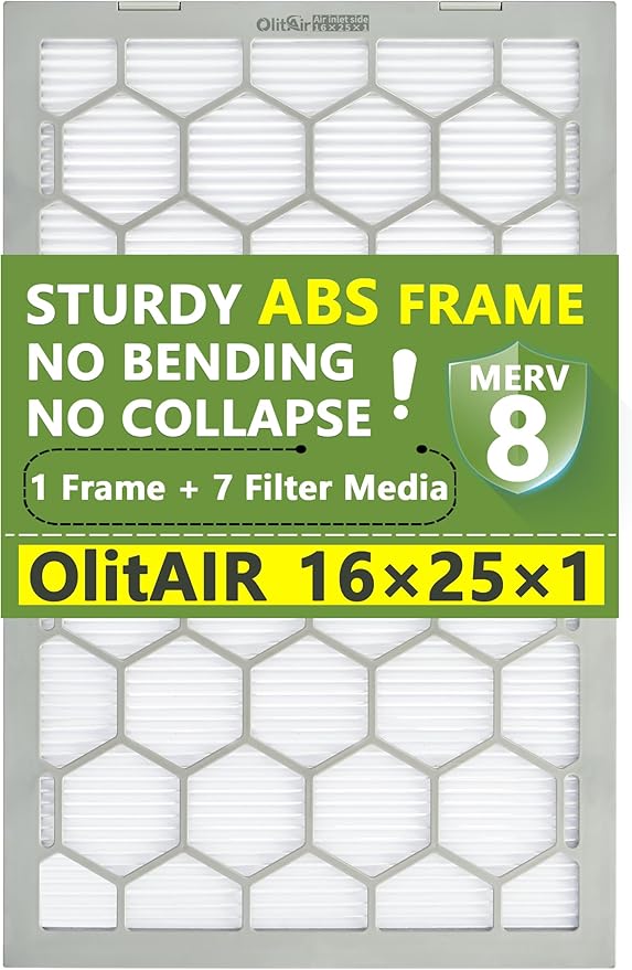 16x25x1 MERV 8 Air Filter,AC Furnace Air Filter,Reusable ABS Plastic Frame, 7 Pack Replaceable Filter Media (Actual Size: 15 3/4" x 24 3/4" x 3/4")