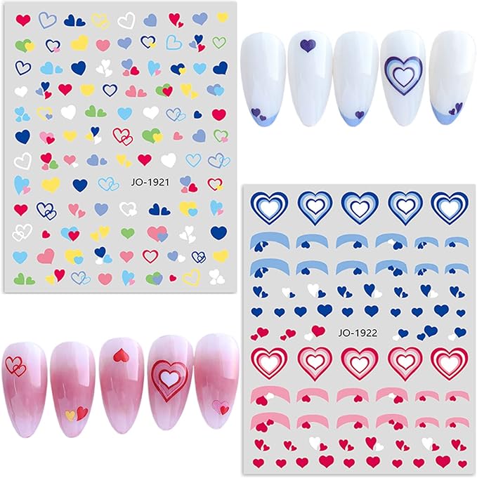 Heart Nail Art Stickers, 3D Love Heart Nail Self-Adhesive Sticker Design, Holographic Big Gradient Heart Nail Transfer Decals for Women Girls Manicure Charms Decorations, DIY Acrylic Decal Supplies