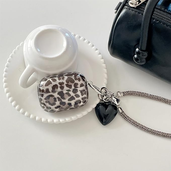 Black Translucent Leopard Print Silicone Case for AirPods Pro 3 (2025) - Cute Shockproof Cover with Detachable Long Neck Lanyard, Travel Keychain, MagSafe Compatible,for Women & Men