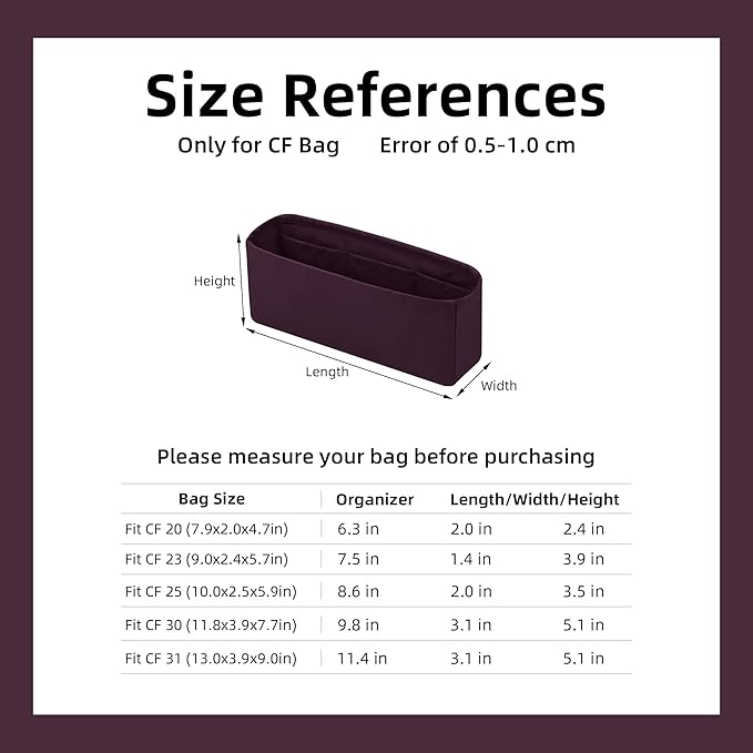 DGAZ Purse Organizer Insert,Silk Bag Organizer,Luxury Handbag & Tote Shaper Fits Chanel CF Bags