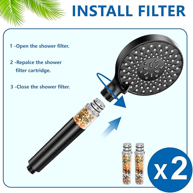 Water Replacement Filter for Shower Head,Compatible with SR SUN RISE Handheld Shower Head Cartridge,for Hard Water Remove Chlorine and Harmful Substances.(2 Pack)