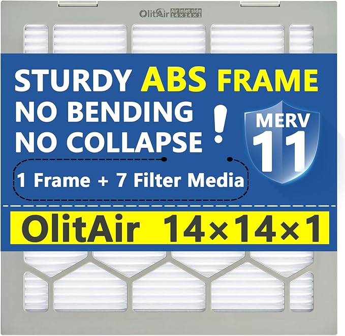 14x14x1 MERV 11 Air Filter,AC Furnace Air Filter,Reusable ABS Plastic Frame, 7 Pack Replaceable Filter Media (Actual Size: 13 3/4" x 13 3/4" x 3/4")