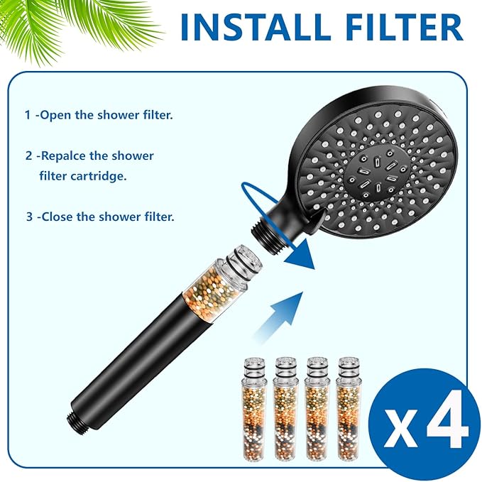 Water Replacement Filter for Shower Head,Compatible with SR SUN RISE Handheld Shower Head Cartridge,for Hard Water Remove Chlorine and Harmful Substances.(4 Pack)