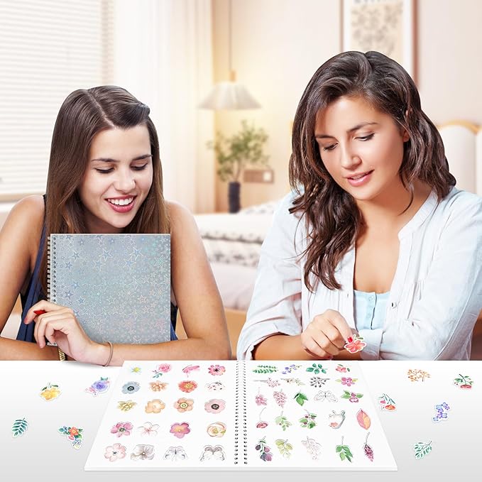 Large Reusable Sticker Book Collecting Album 8.5×11 Inch Sticker Storage Collection Organizer Book for Adult with 40 Sheets Letter Size Blank Release Paper and Holographic Cover (Star)