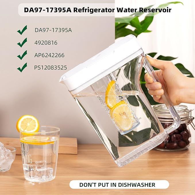 UPGRADED DA97-17395A Refrigerator Water Reservoir Pitcher with 2pcs Sealing Ring Compatible with Samsung Refrigerator Fridge Replacement Tank Assembly Pitcher Water-Ref-Part