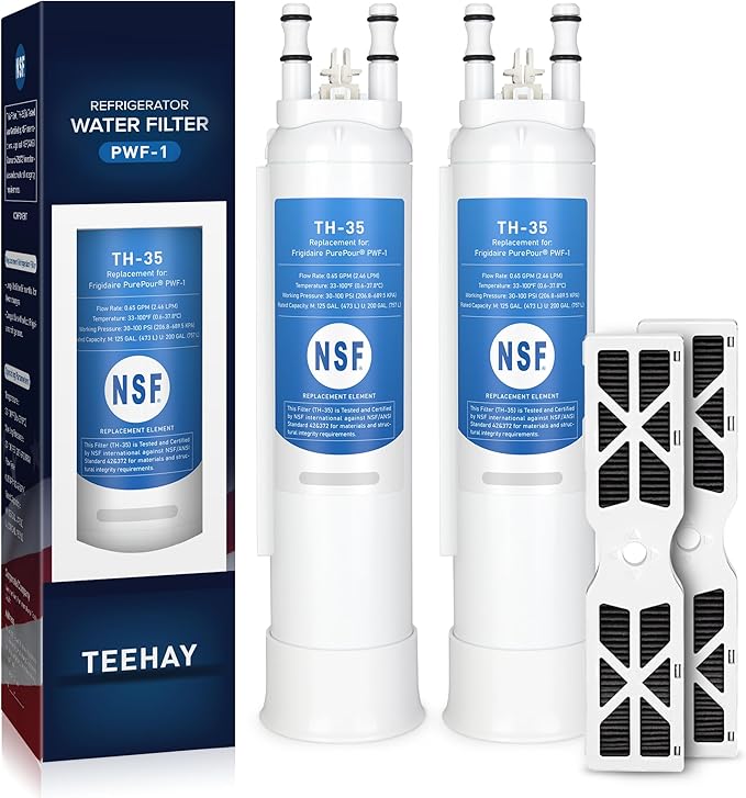 TEEHAY PWF-1 FPPWFU01 Water Filter & PureAir AF-2 FRGPAAF2 Air Filter Combo, Compatible with Frigidaire FRIGCOMBO6, FRFS282LAF, GRFC2353AD, GRFC2353AF, GRFG2353AF, GRFN2853AF, 2 Combo