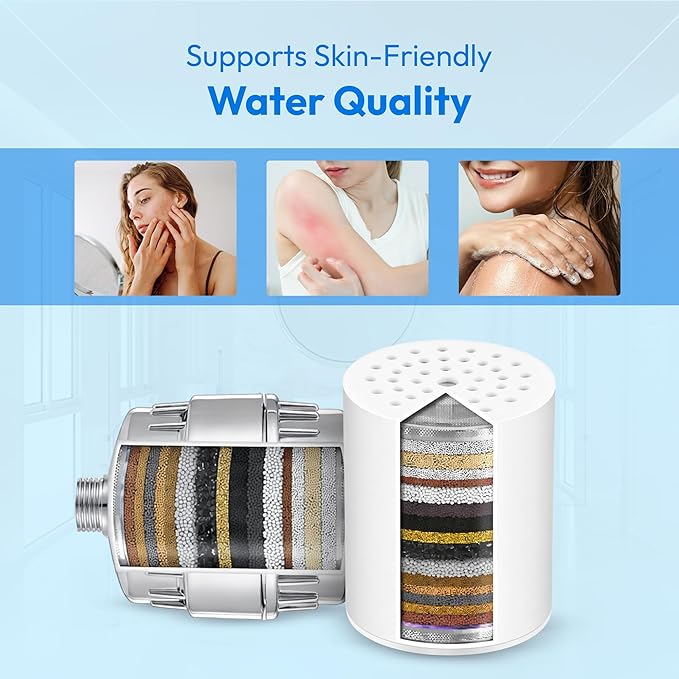 15-Stage Shower Filter Replacement Cartridge, High Output Hard Water Softener Filter Refill For Shower Head, Chlorine Fluoride Heavy Metal Remover For Healthy Skin & Hair, 1 Pack White