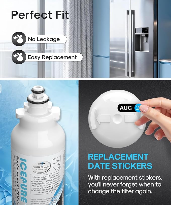 ICEPURE PLUS 46-9490 NSF/ANSI 53 & 42 Certified Refrigerator Water Filter, Remove Lead, Replacement for LG LT800P, ADQ73613401, ADQ73613408, ADQ75795104, LMXS30776S, LSXS26366D, Kenmore 9490, 2PACK