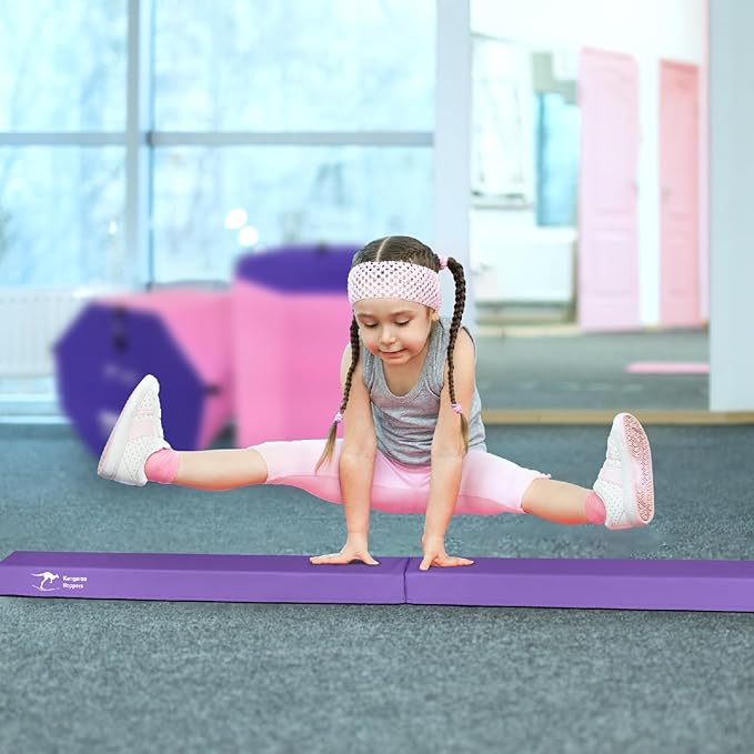 Kangaroo Hoppers Folding & Adjustable Balance Gymnastics Beam for Kids Ages 3-12, Extra Firm Floor Beam for Beginners and Professionals Home Training Equipment with Anti-Slip Foot, 8FT / 40 Inch