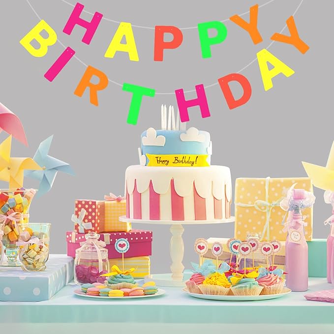 UV Neon Happy Birthday Banner Glow in the Dark Glow Party Supplies Decorations Glow in the Dark Blacklight Reactive Fluorescent Neon Party Supplies Birthday Black Light Party (Happy Birthday Banner)