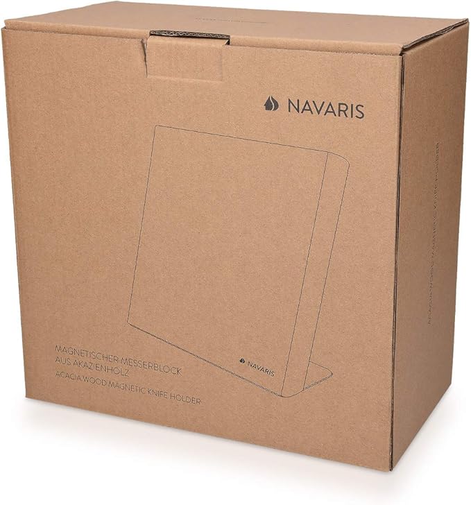 Navaris Wooden Magnetic Knife Holder - Universal Wood Magnetic Block & Organizer for Knives, Scissors, Utensils - Acacia, 9.1" x 8.9"