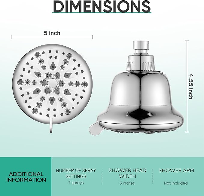 Cobbe Filtered Shower Head, 7 Modes High Pressure Shower Heads - 16 Stage Shower Head Filter for Hard Water for Remove Chlorine and Harmful Substances (Luxury Polished Chrome, 5 Inch Round)