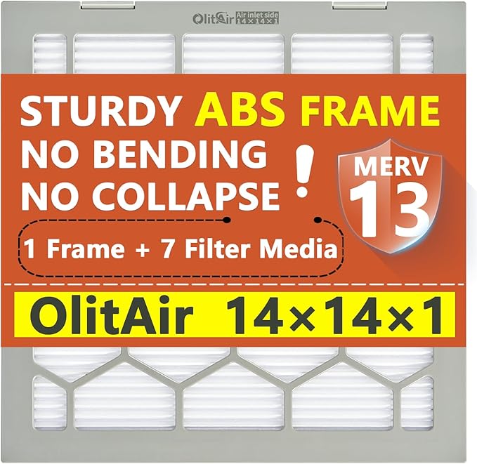 14x14x1 MERV 13 Air Filter,AC Furnace Air Filter,Reusable ABS Plastic Frame, 7 Pack Replaceable Filter Media (Actual Size: 13 3/4" x 13 3/4" x 3/4")