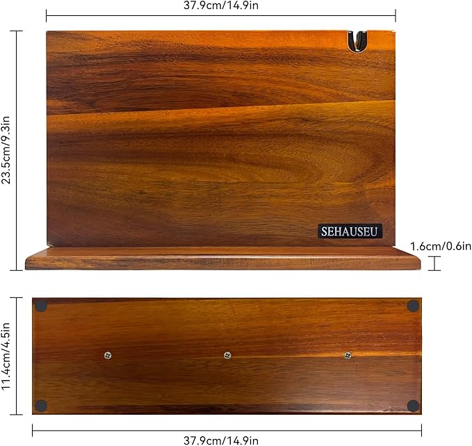 Double Sided Magnetic Knife Stand with sharpener,Kitchen Storage with Strong Magnets for Knives & Utensils,Modern Wooden Knife Block for Kitchen Countertops, Without Knives,14"x10"