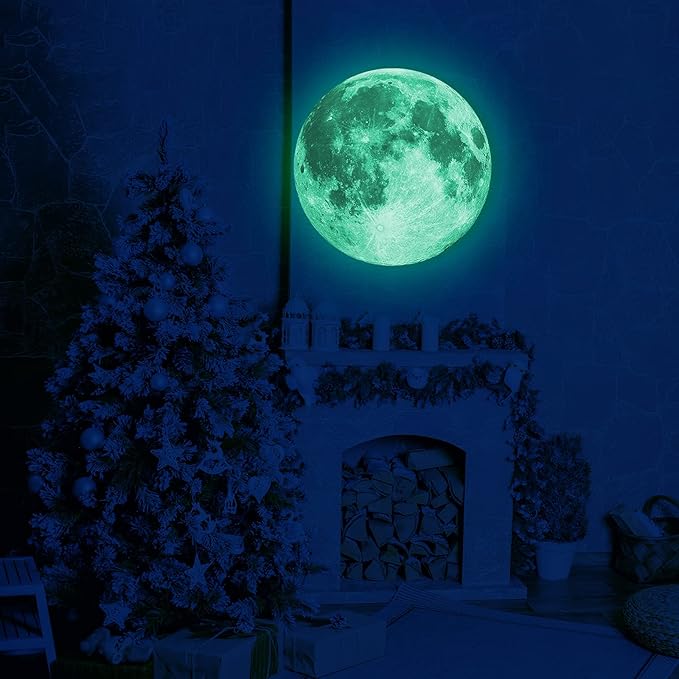 Glow in The Dark Moon Wall Decal, Glow in The Dark Stickers for Kids Bedroom, Glow in The Dark Moon Stickers for Ceiling, Glow in The Dark Poster 11.8 inch